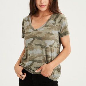 American Eagle Gray Camo V Neck Top